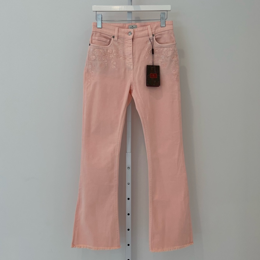 ETRO PEACH PINK FRAYED JEANS SIZE 27 NWTS!